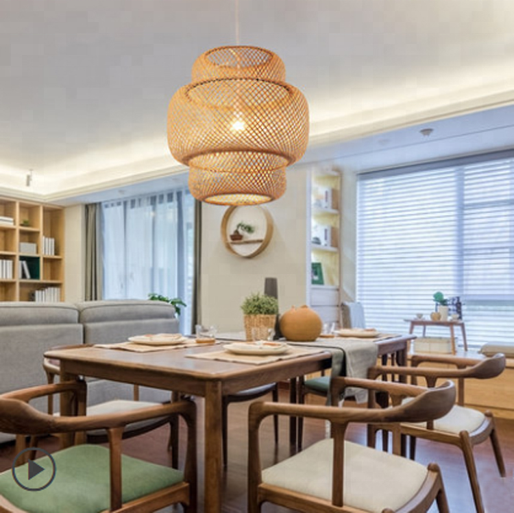 nordic rustic designer restaurant woven kitchen chandelier dining led bamboo ceiling lamp globe light fixtures modern pendant