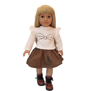 Fashion African American Doll Wholesale Cute White Cotton T shirt Brown Skirt 18 inch American Dolls