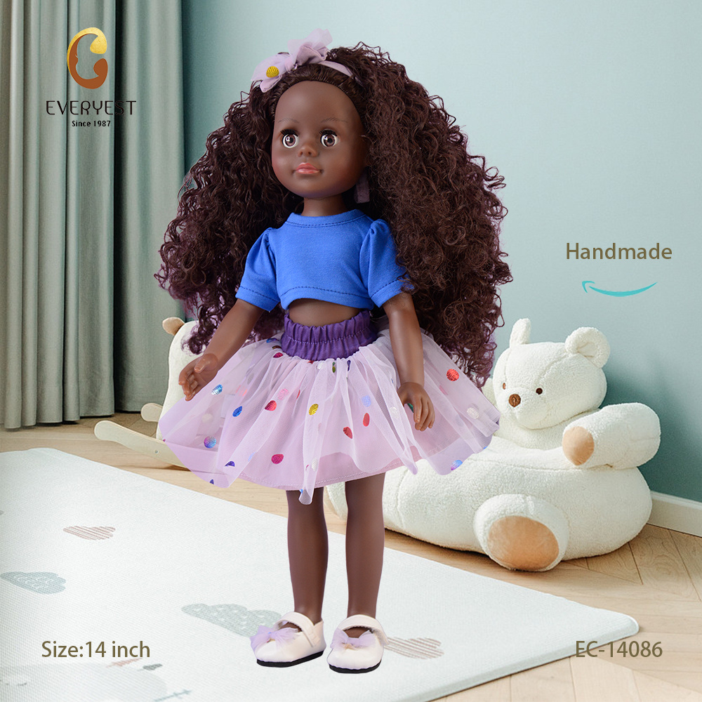 Beautiful Dolls With Long Curly Hair For 14 Inch Vinyl Fashion  Doll Black African Native American doll