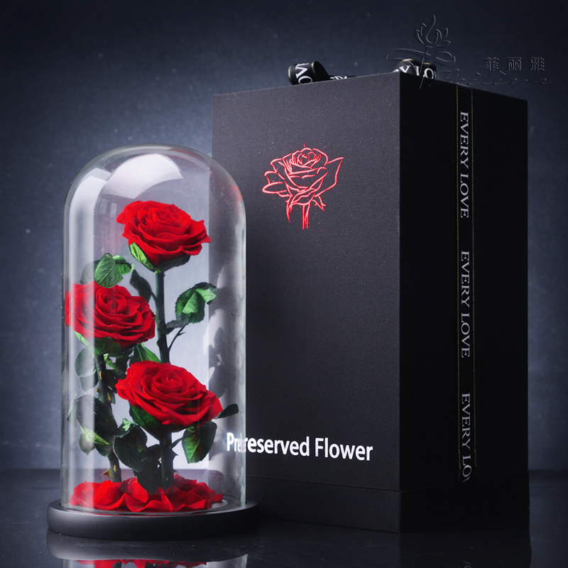 In Glass Dome Every Love Wholesale Real Natural Long Lasting Immortal Eternal Forever Flower Preserved Rose 6-7cm New Year 2 Pcs