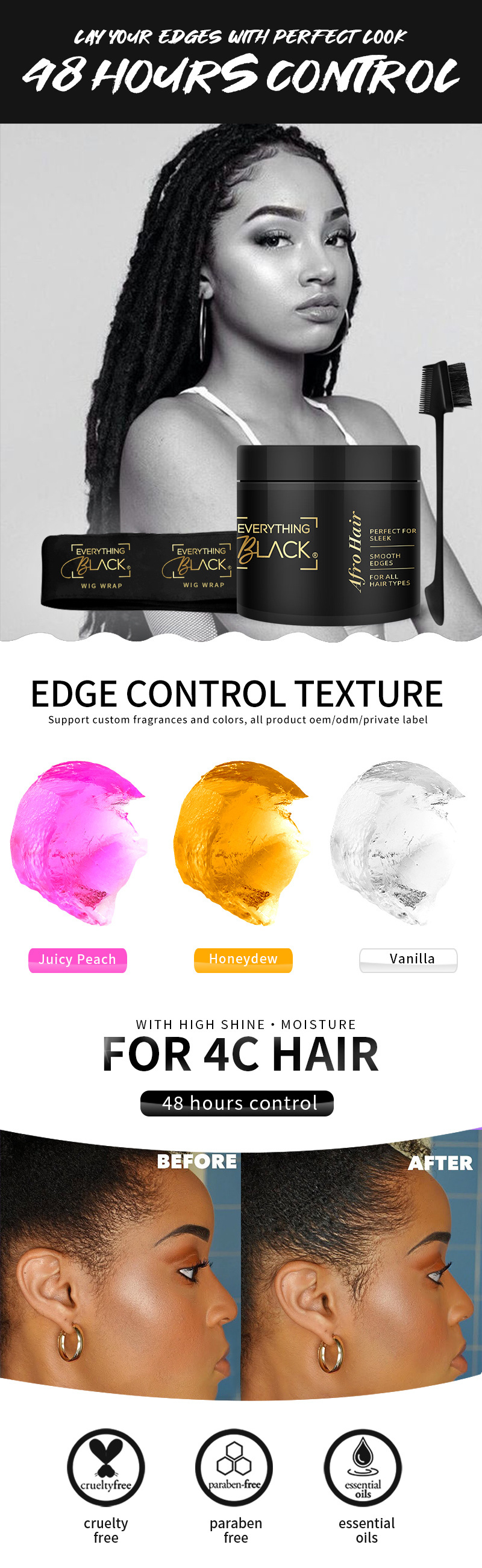 EVERYTHINGBLACK Wholesale 4C Hair Edge Control With No Sticky Strong Hold No Residue