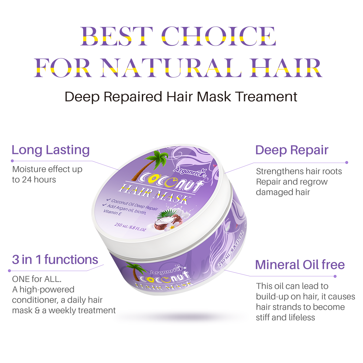 Organic Repairing Moisturizing Smoothing Coconut Oil Hair Mask Treatments