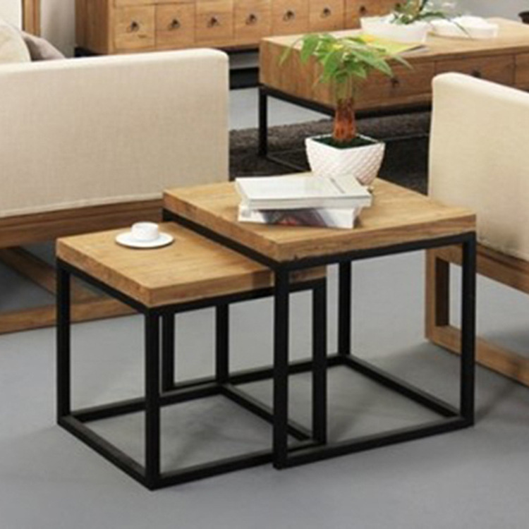 New retro-style home size coffee table two-piece set of simple American iron solid wood tables and chairs