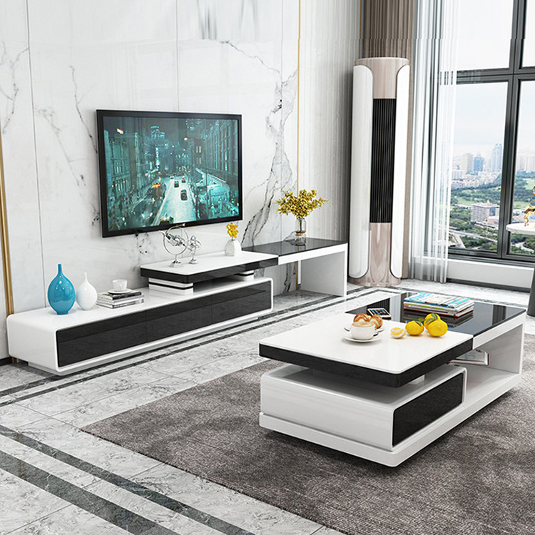 Nordic glass steel stone coffee table TV cabinet combination simple living room furniture retractable TV stand