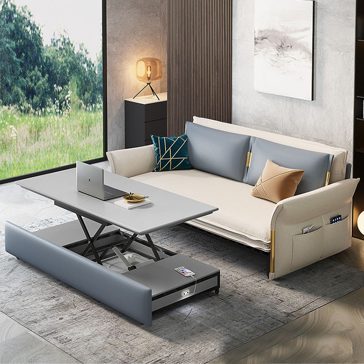 Foldable multifunctional technology fabric sofa bed simple modern telescopic dual-purpose sofa with hidden coffee table