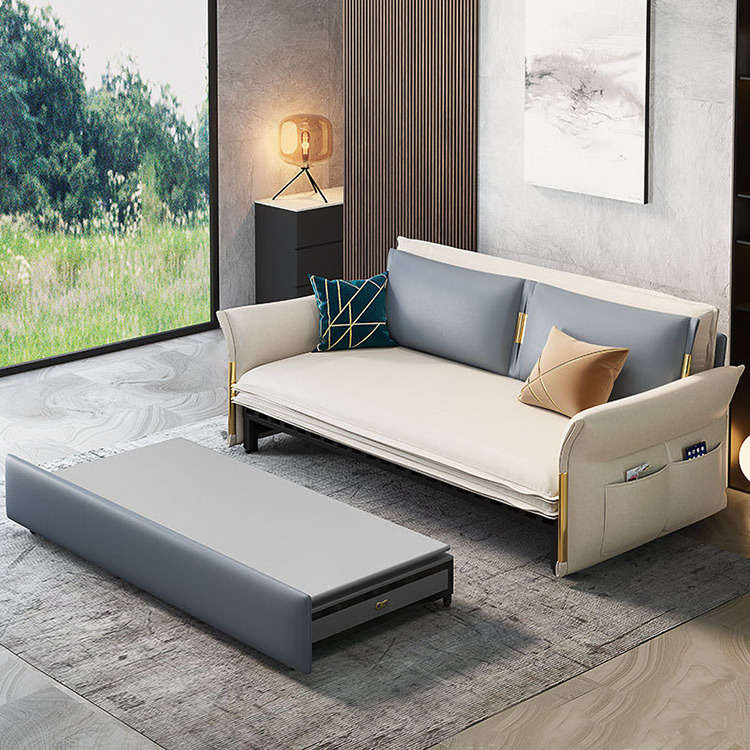 Foldable multifunctional technology fabric sofa bed simple modern telescopic dual-purpose sofa with hidden coffee table