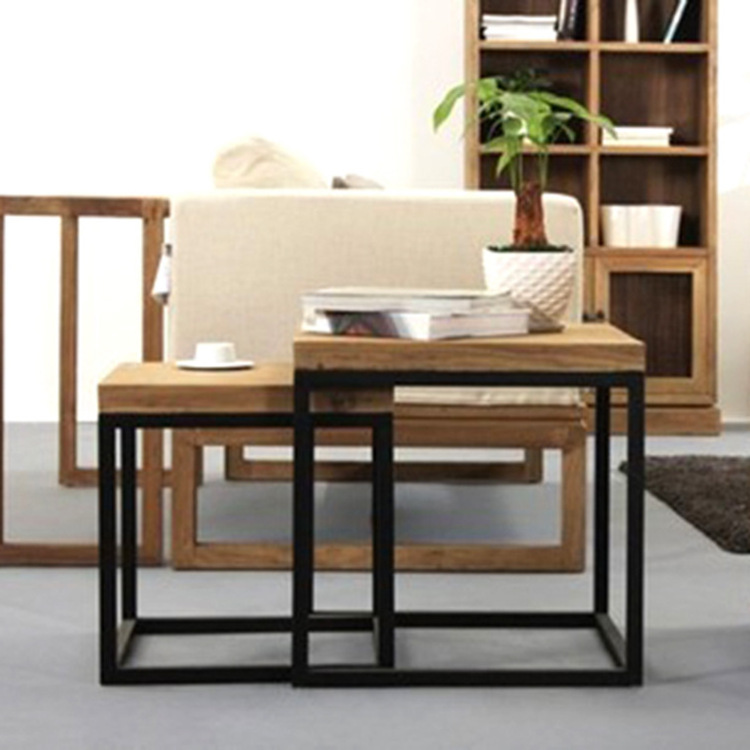 New retro-style home size coffee table two-piece set of simple American iron solid wood tables and chairs