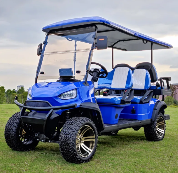 Silent And Comfortable 6 Seater Orange 4 Wheel Drive Rotary Forward Reverse Switch Electric Golf Cart