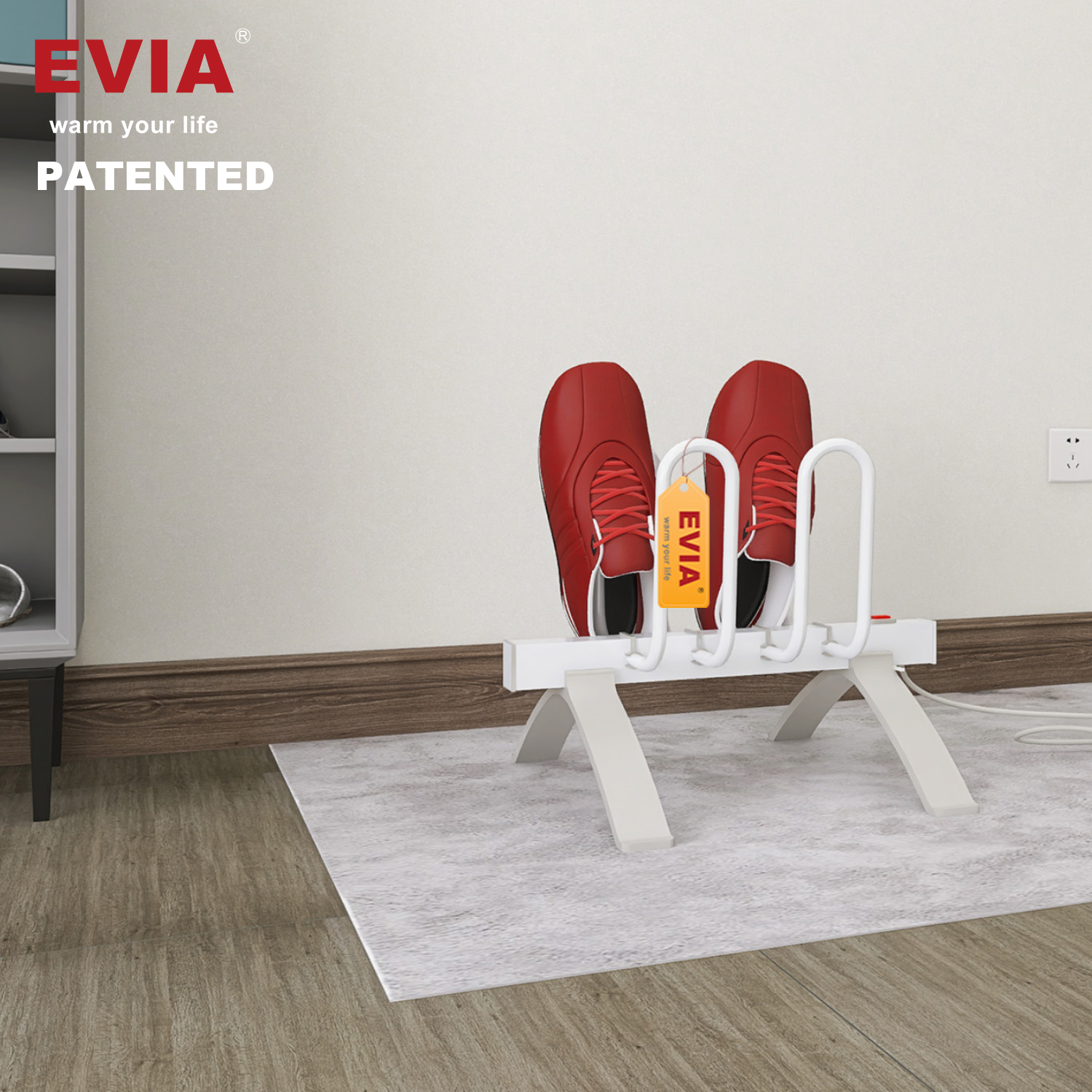 EVIA 2 Pair White Shoe Dryer Electric Boot Drying Rack Portable