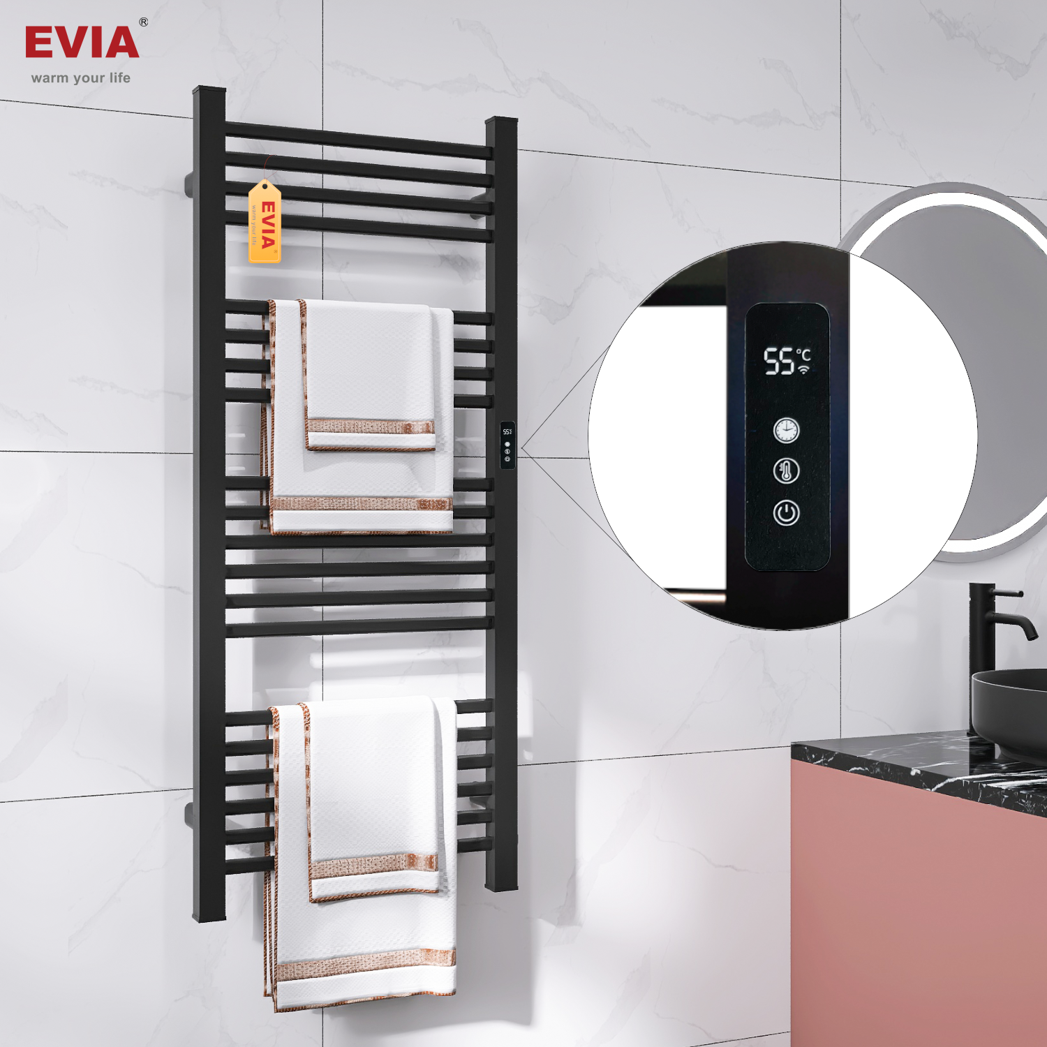 EVIA New Wall Mounted Eco-Friendly Sock Compact Safe Heated Towel Holder Rack