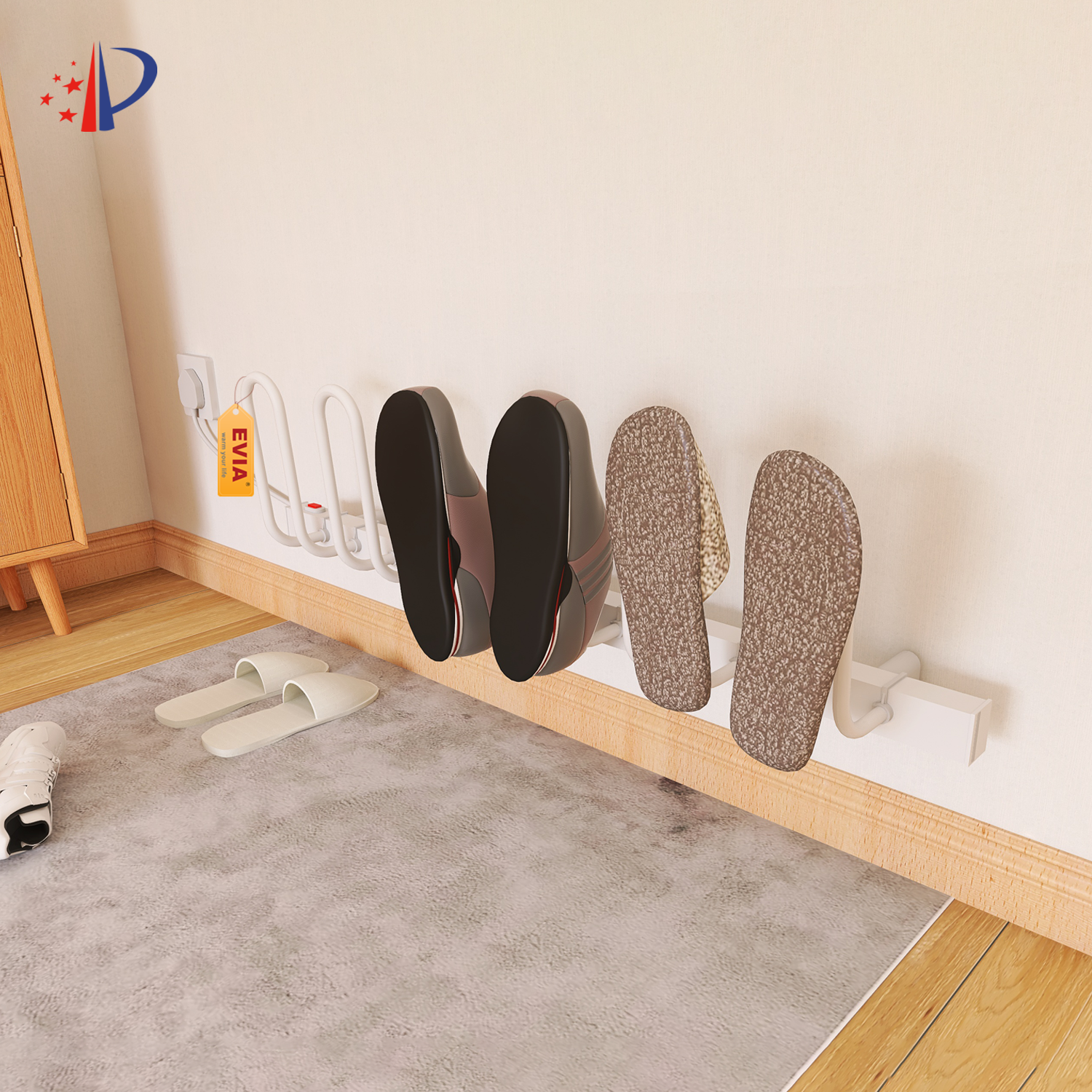 EVIA Household Wall Mounted Electric Shoe Dryer 3 Pair Heated Shoe Rack