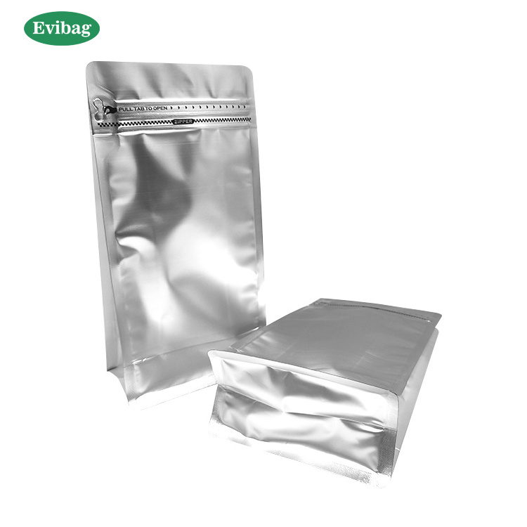 Wholesale Silver Resealable Flat Bottom Package Standing Up Aluminum Foil  Eight Side Sealed Pouch Packaging Bag With Zipper