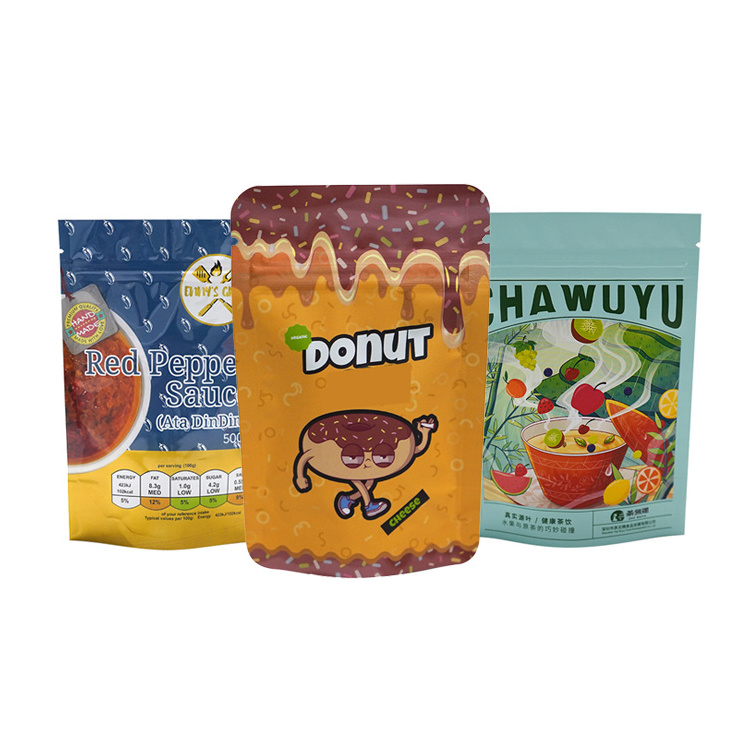 New Material Custom Logo Matte 3.5 Stand up Pouch Edible Mylar Bag with Sticker for Candy Cookie Food Packaging