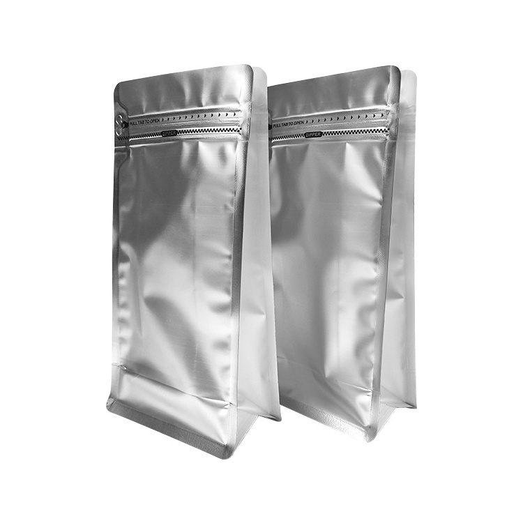 Wholesale Silver Resealable Flat Bottom Package Standing Up Aluminum Foil  Eight Side Sealed Pouch Packaging Bag With Zipper