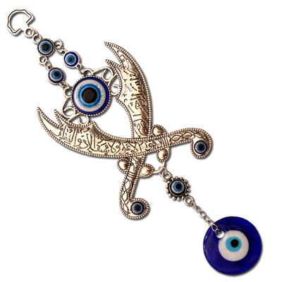 Hot selling Turkish Blue Evil Eyes Islamic Knife Cross Ornament Car Decoration Restaurant Personality Wall Decoration