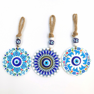 Turkish Tile Patterned Blue Evil Eye Amulet Wall Hanging Ceramic Home Decoration