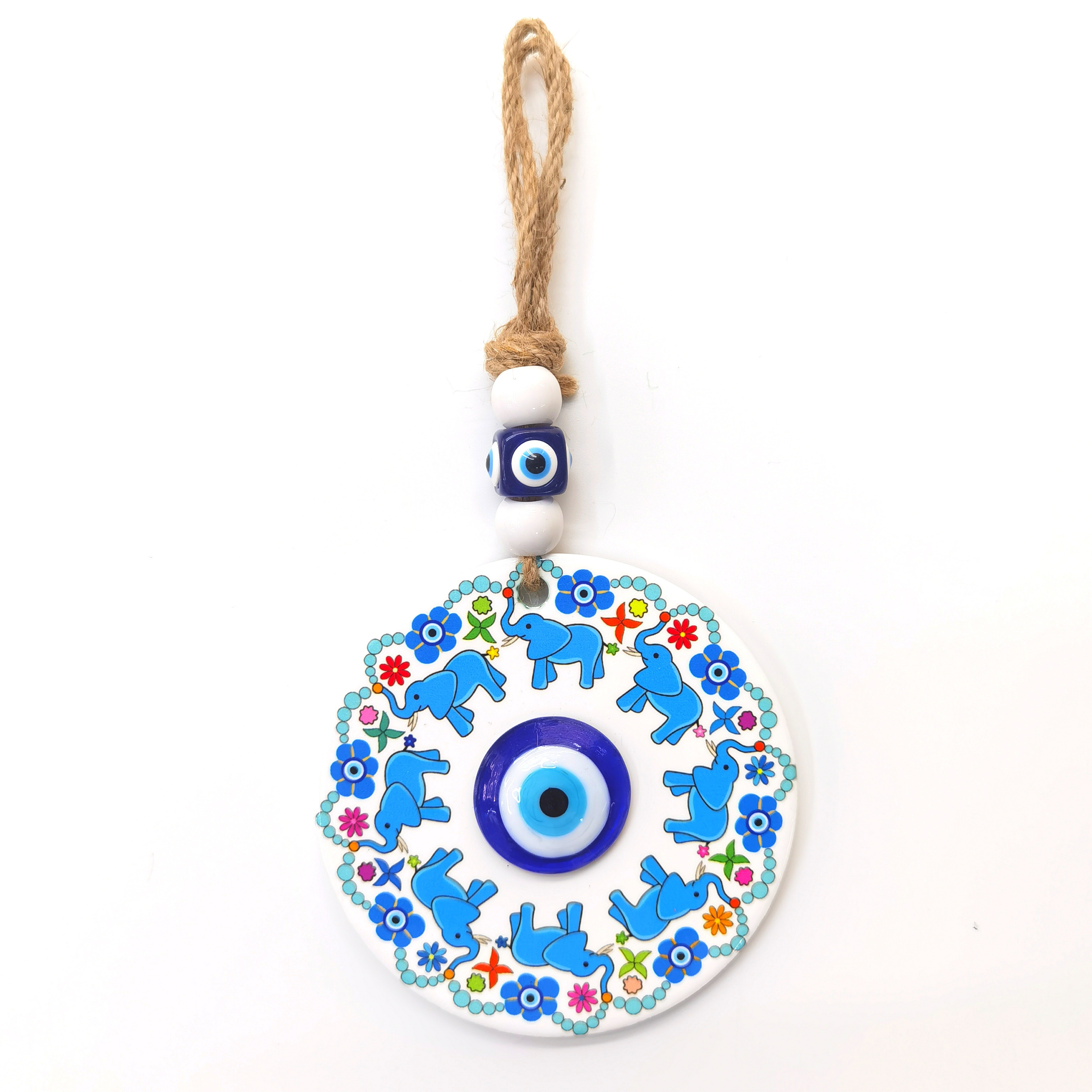 Turkish Tile Patterned Blue Evil Eye Amulet Wall Hanging Ceramic Home Decoration