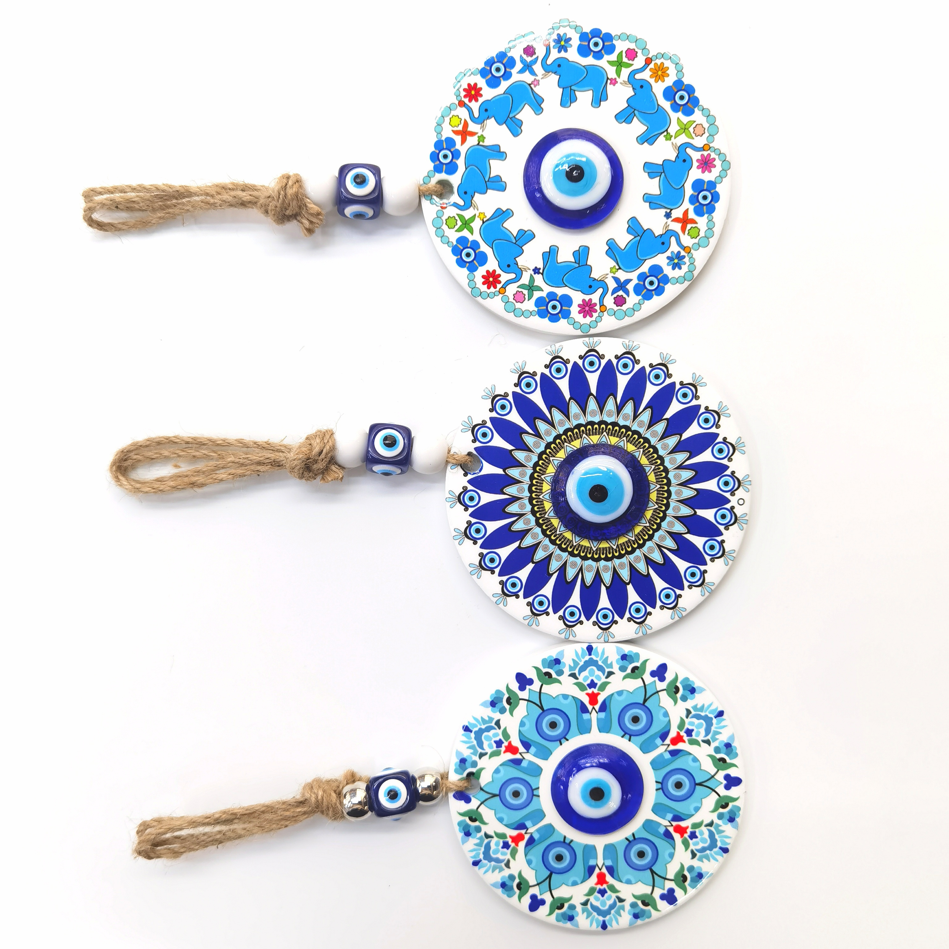 Turkish Tile Patterned Blue Evil Eye Amulet Wall Hanging Ceramic Home Decoration