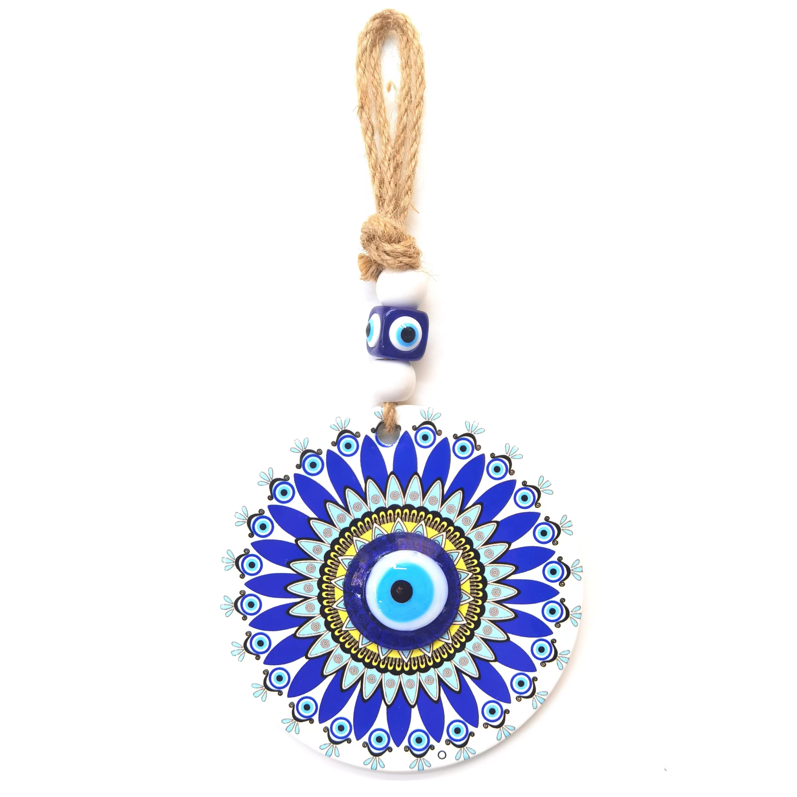 Turkish Tile Patterned Blue Evil Eye Amulet Wall Hanging Ceramic Home Decoration