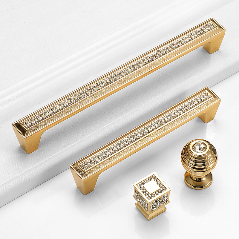 Bright Gold Zinc Alloy Cabinet Wardrobe Door Handle Kitchen Cabinet Pull Handle diamond cabinet  gold drawer knob