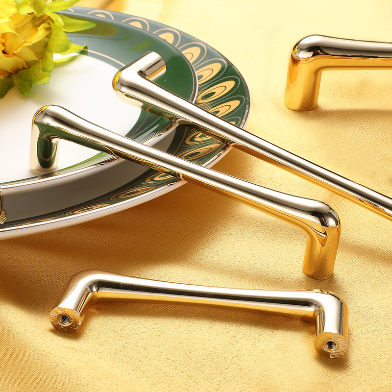 Bright Gold Zinc Alloy Cabinet Wardrobe Door Handle Kitchen Cabinet Pull Handle  gold knobs for cabinets