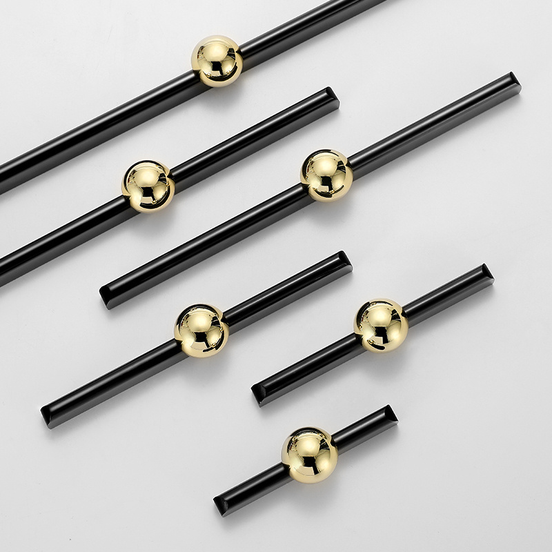 Black Linear Ends Brass Handle for Furniture Hardware Kitchen cabinet cupboard wardrobe Drawer Handles Knobs Pulls