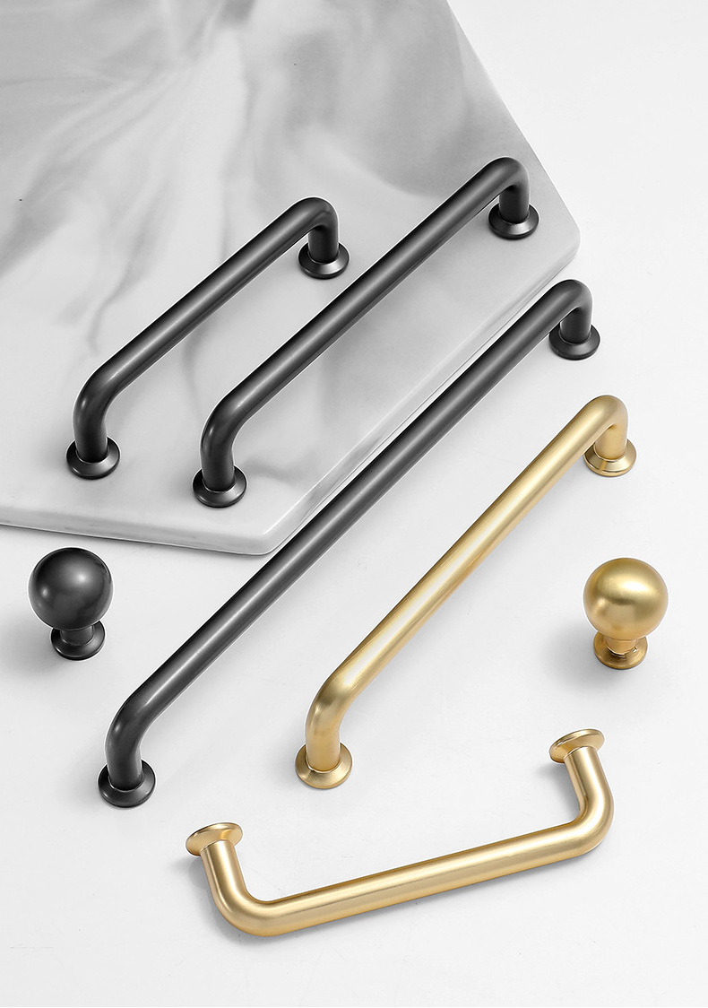 Bright Gold Zinc Alloy Luxury Black Gold Knurled Kitchen Door Pull Satin Brass T Bar Cabinet Handle