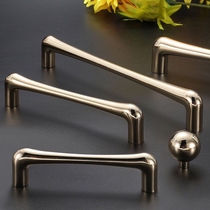 Bright Gold Zinc Alloy Cabinet Wardrobe Door Handle Kitchen Cabinet Pull Handle  gold knobs for cabinets