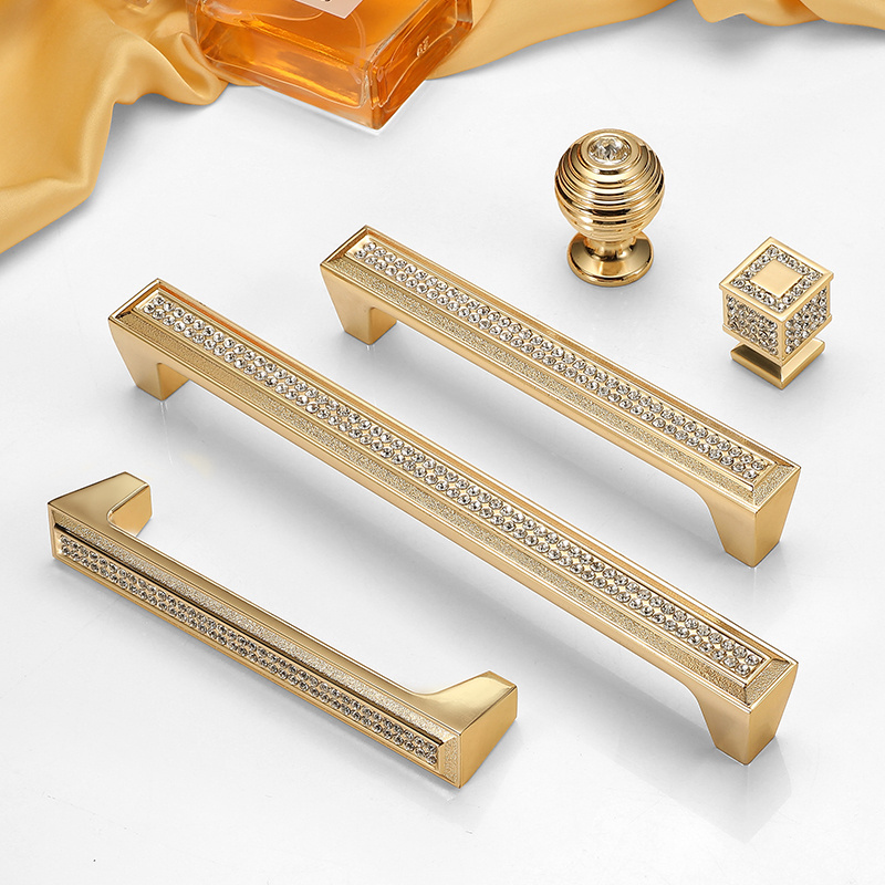 Bright Gold Zinc Alloy Cabinet Wardrobe Door Handle Kitchen Cabinet Pull Handle diamond cabinet  gold drawer knob