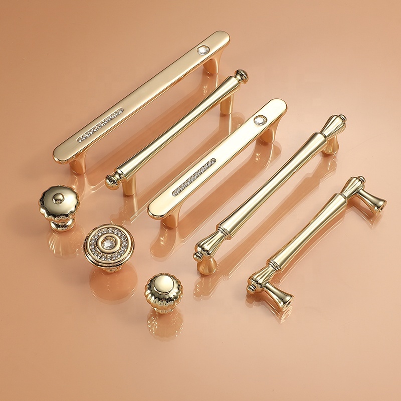 kitchen cabinet handles gold Bright Gold Zinc Alloy Cabinet Wardrobe Door Handle Kitchen Cabinet Pull Handleknobs