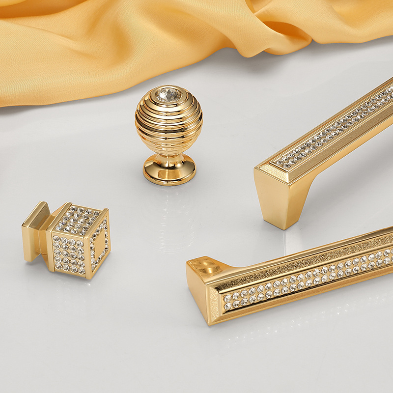 Bright Gold Zinc Alloy Cabinet Wardrobe Door Handle Kitchen Cabinet Pull Handle diamond cabinet  gold drawer knob