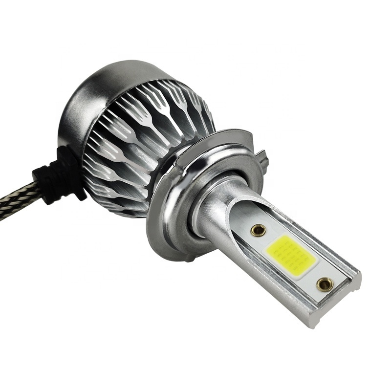 2022 new design OEM high power 72W sliver Aluminum H1 H3 H7 H8 H9 H11 low beam COB no fan C6 led headlight for auto lighting