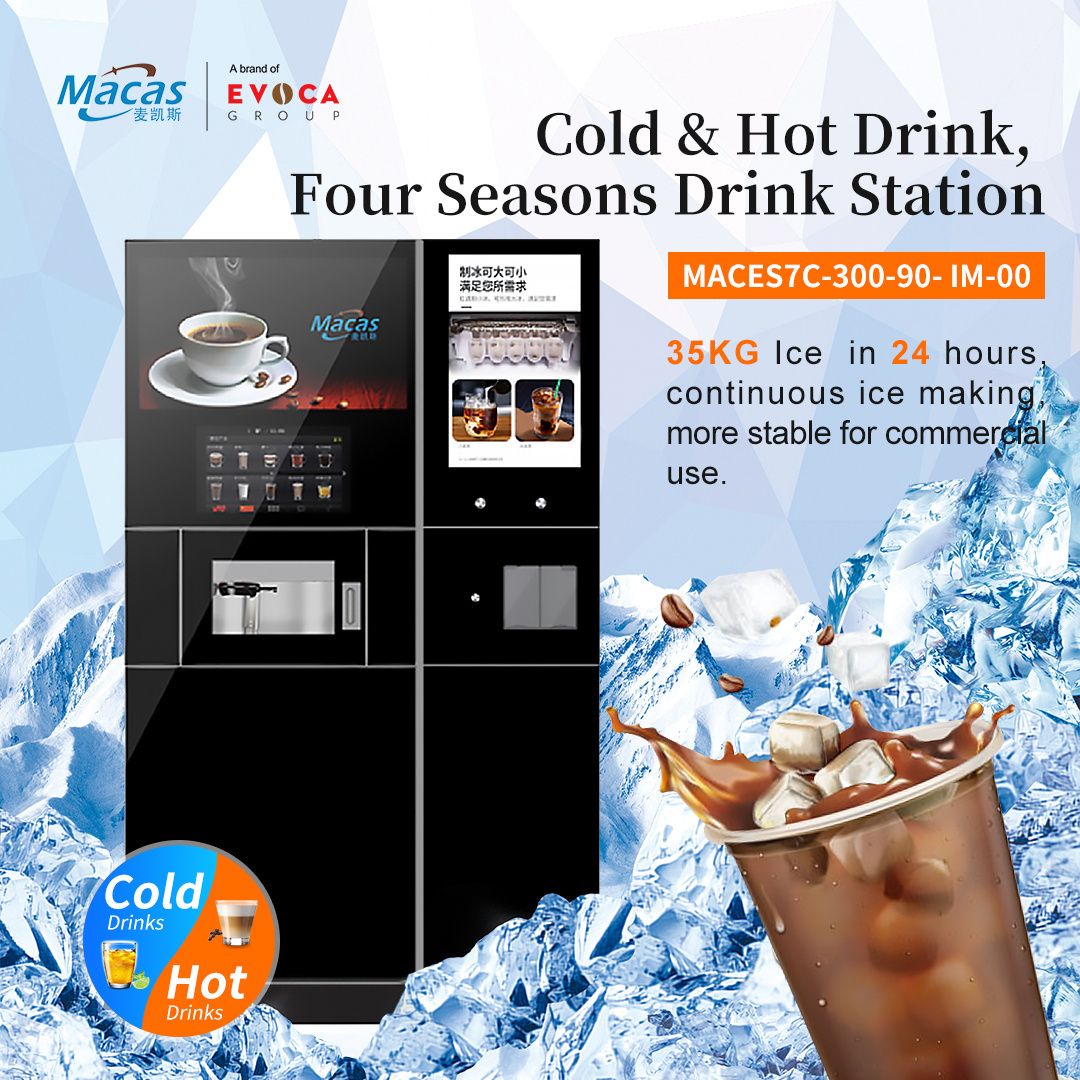 Iced Freshly Ground Coffee Vending Machine with Big Touch Screen with Ice Maker