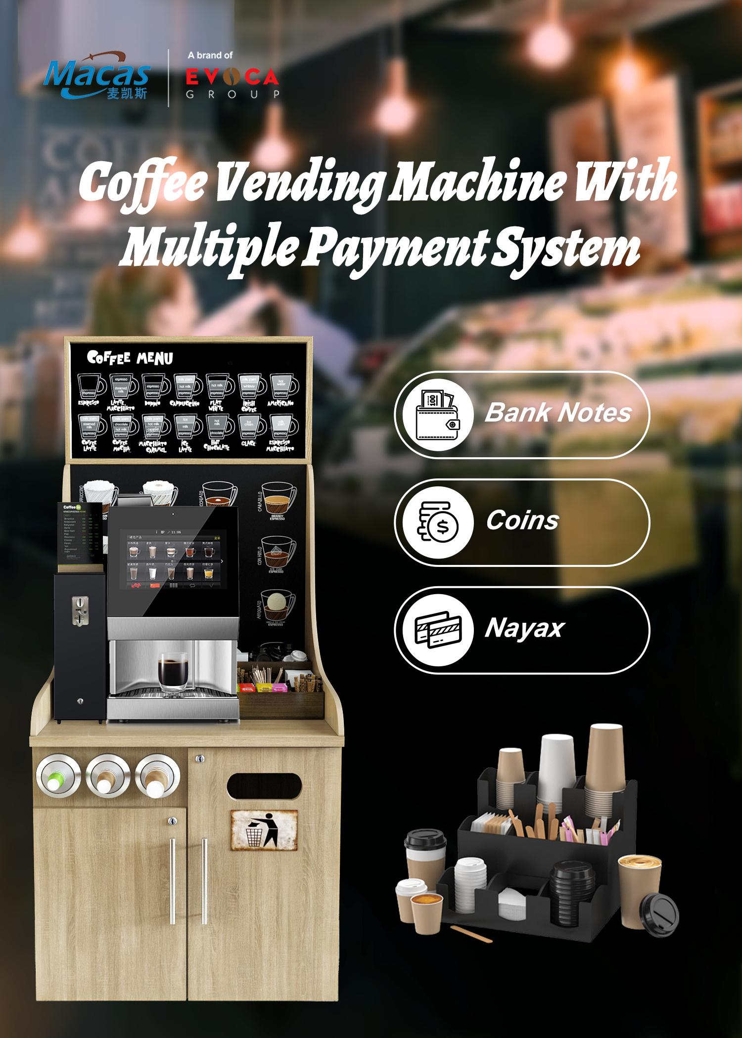 EVOACAS Portable Professional Bean-to-Cup Coffee and Tea Vending Machine for Coffee Making Equipment