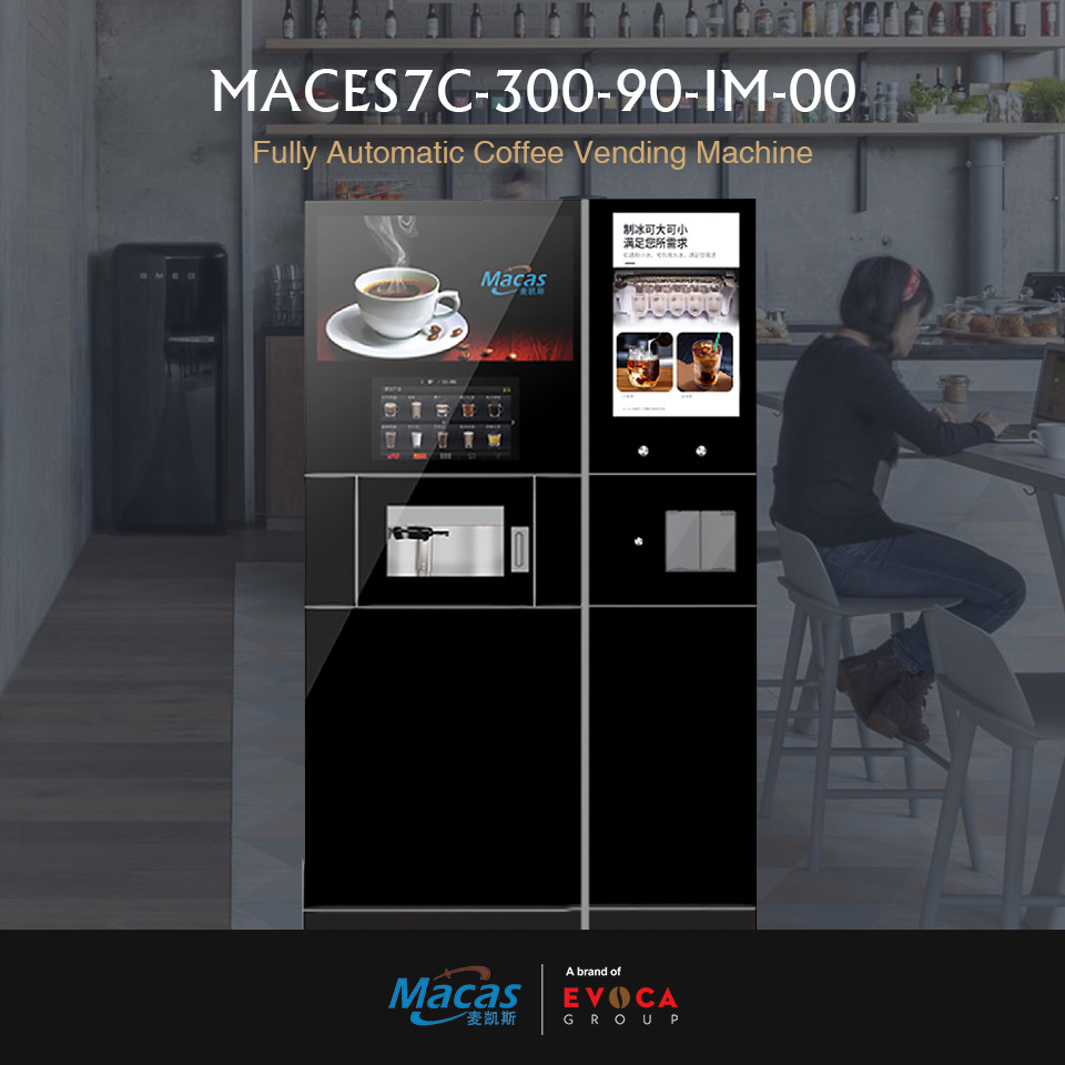 Iced Freshly Ground Coffee Vending Machine with Big Touch Screen with Ice Maker