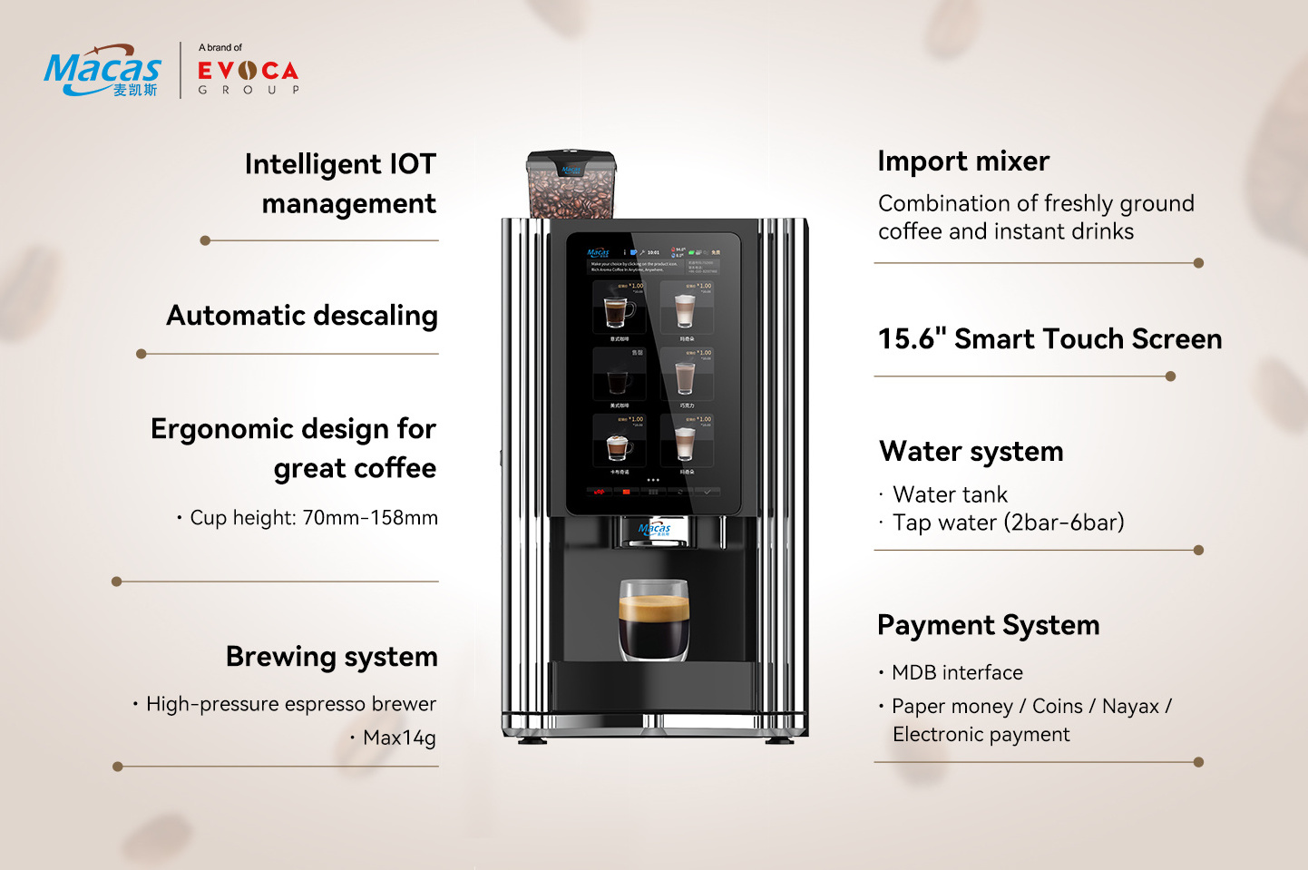 Smart WiFi Table Top Coffee Vending Machine for Coffee Shops and Coffee Making Equipment