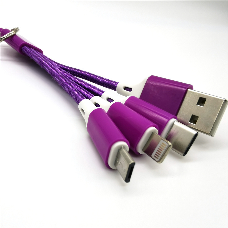 2023 Newest Charger 13cm 2A keychain usb 3 in 1 data portable charger usb Cable for cellphone