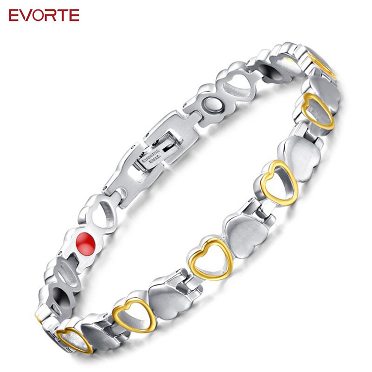 Evorte Modern Waterproof Gems Zirocns Heart Star Gold Plated Stainless Steel Magnet CZ Cuban Link Chain Charm Bracelet For Women