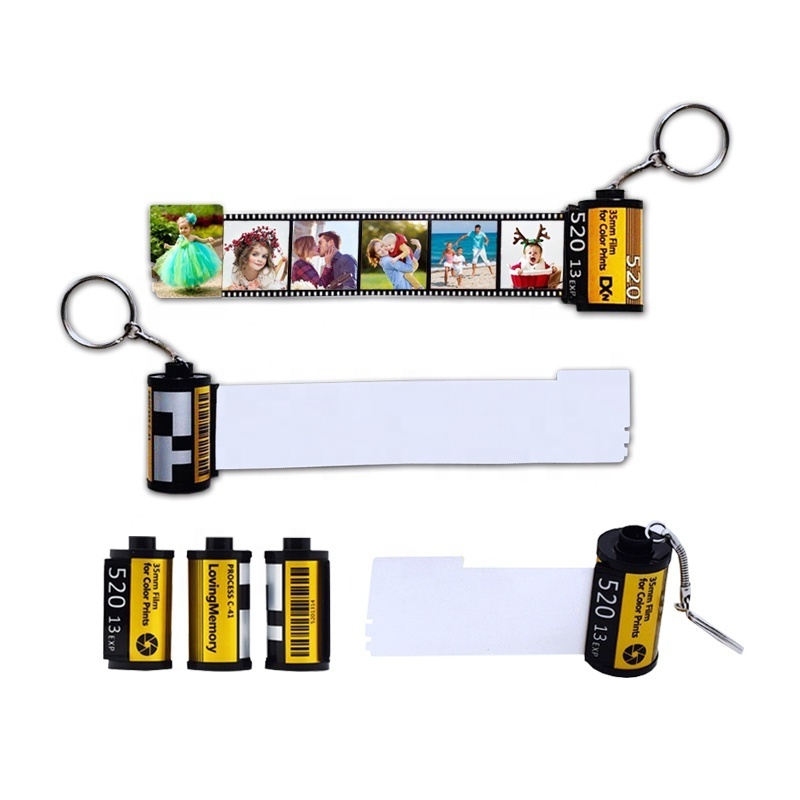 Customized Design Photo Camera Roll Keychains Sublimation Blank Loving Memory PET Camera Film Keychain