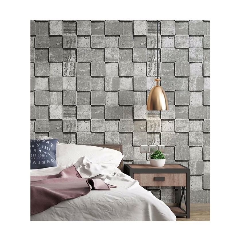 Wall Islamic Decorations PVC 3D Grey Concrete Wallpaper