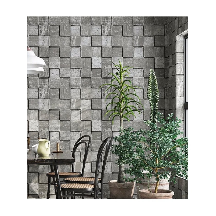 Wall Islamic Decorations PVC 3D Grey Concrete Wallpaper