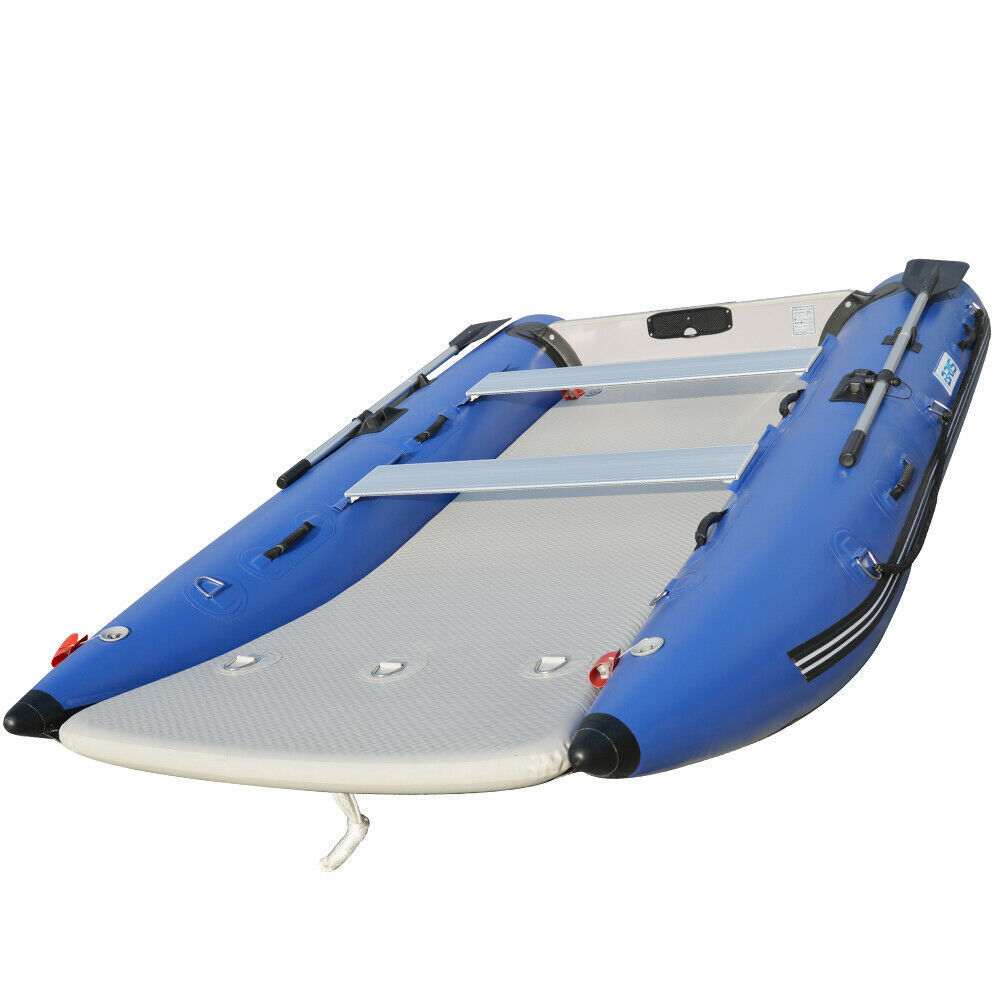 Sporty Stable High-pressure Drop Stitch Air Floor 11 ft Inflatable Catamaran Inflatable Boat Dinghy Mini Cat Boat Blue