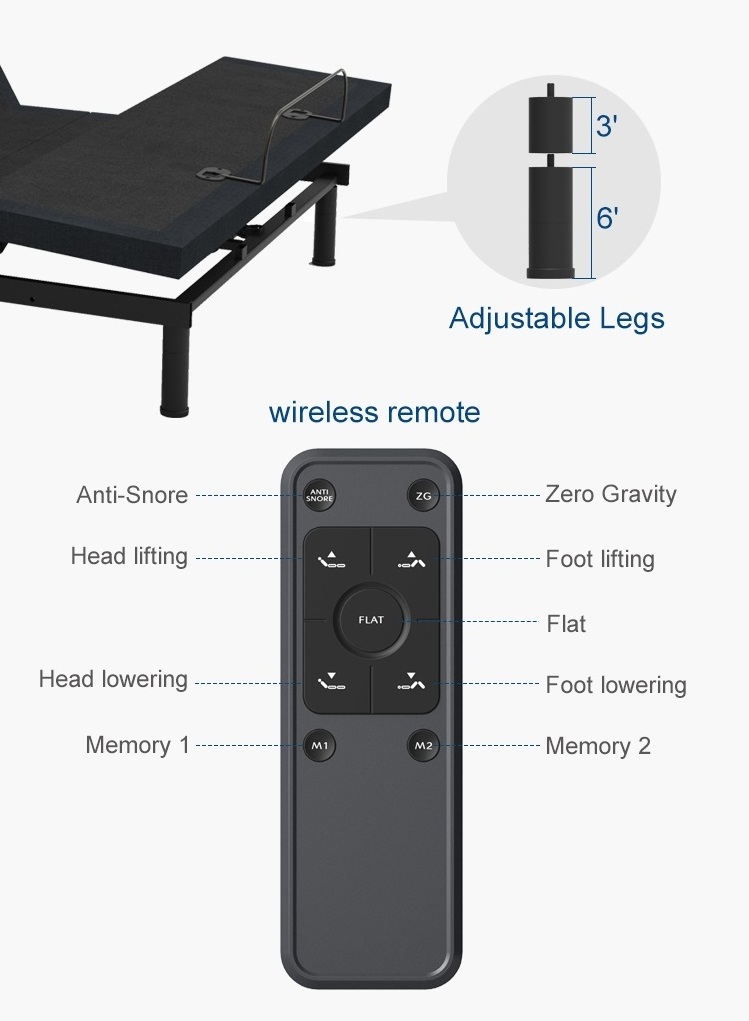 Bedroom Furniture Wireless Remote folding foam mattress Control Motor Electric electric adjustable bed