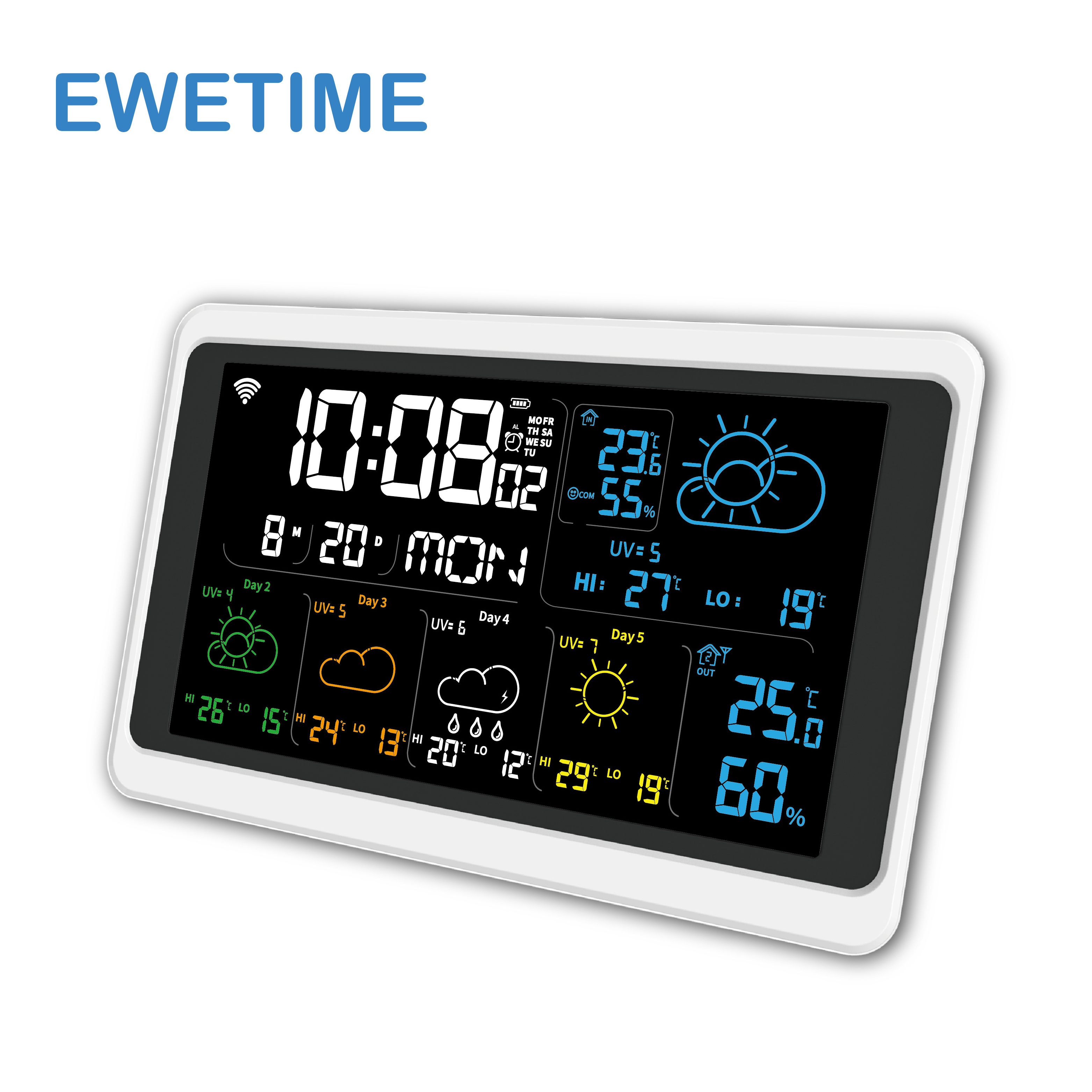 EWETIME weather station clock with Tuya APP five-day weather station wifi indoor outdoor temperature and humidity