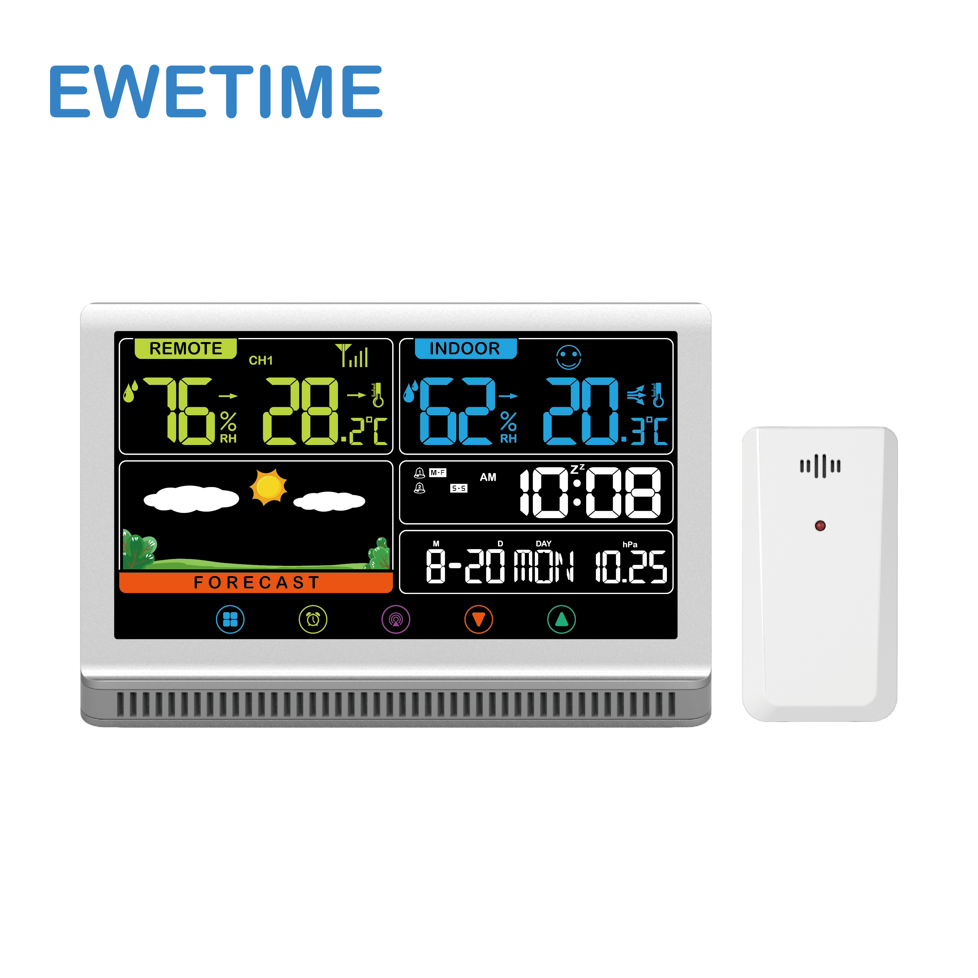 433Mhz wireless weather station with indoor outdoor temperature humidity large LCD screen display