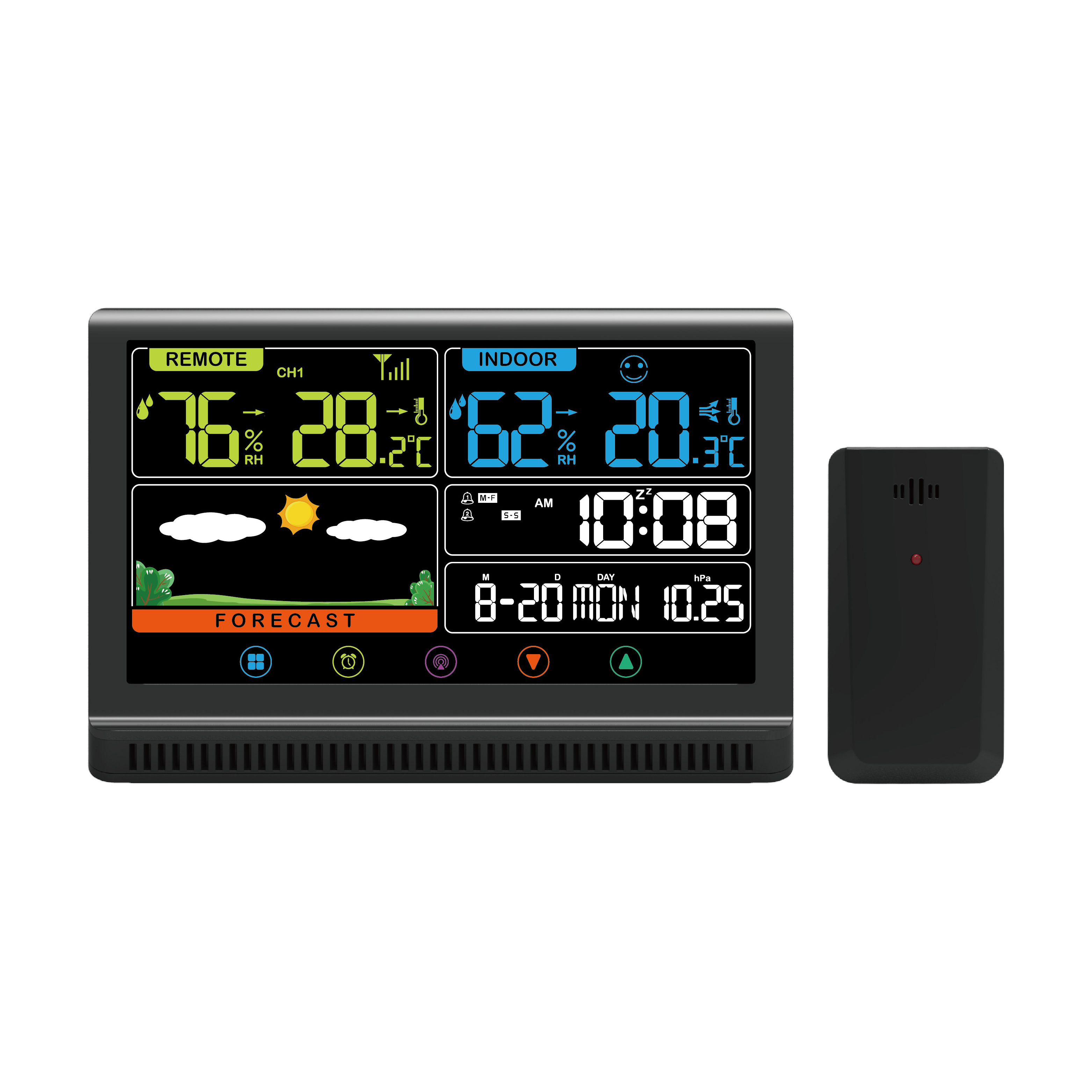 433Mhz wireless weather station with indoor outdoor temperature humidity large LCD screen display