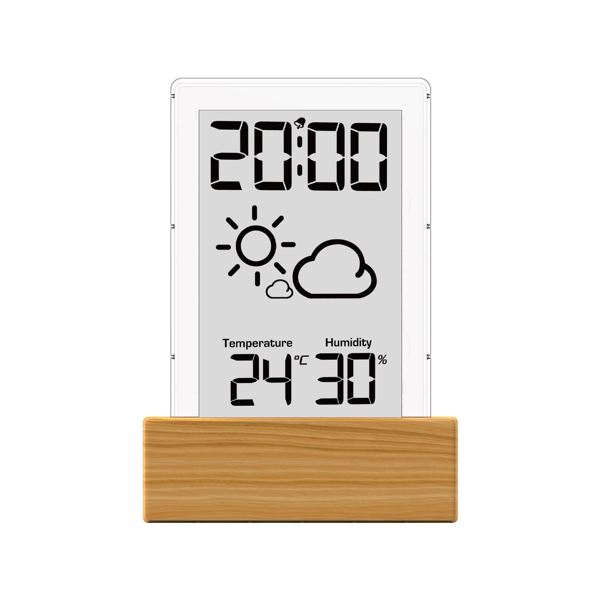 EWETIME simple digital transparent wooden LCD alarm clock with weather forecast and thermometer