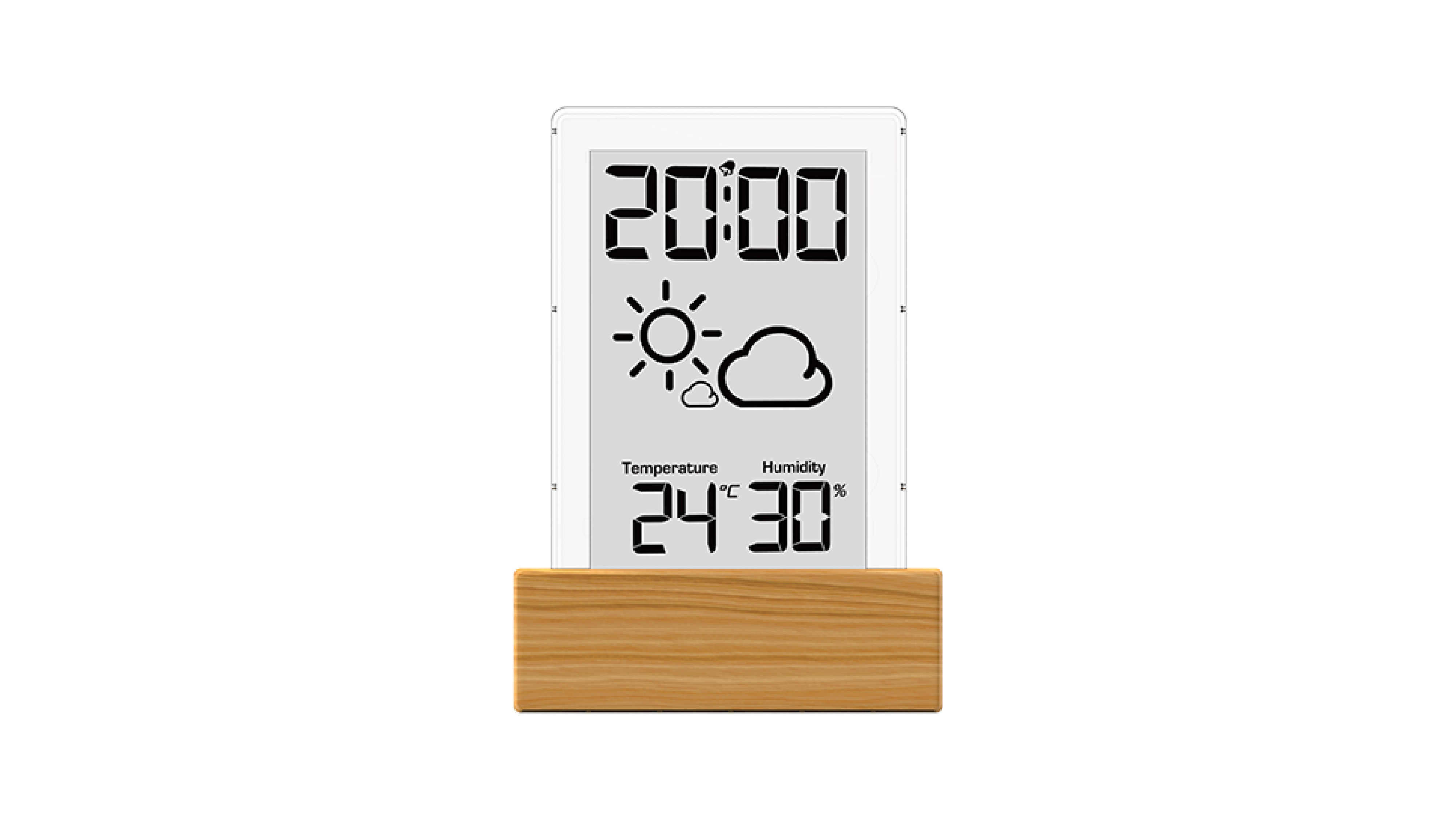 EWETIME simple digital transparent wooden LCD alarm clock with weather forecast and thermometer