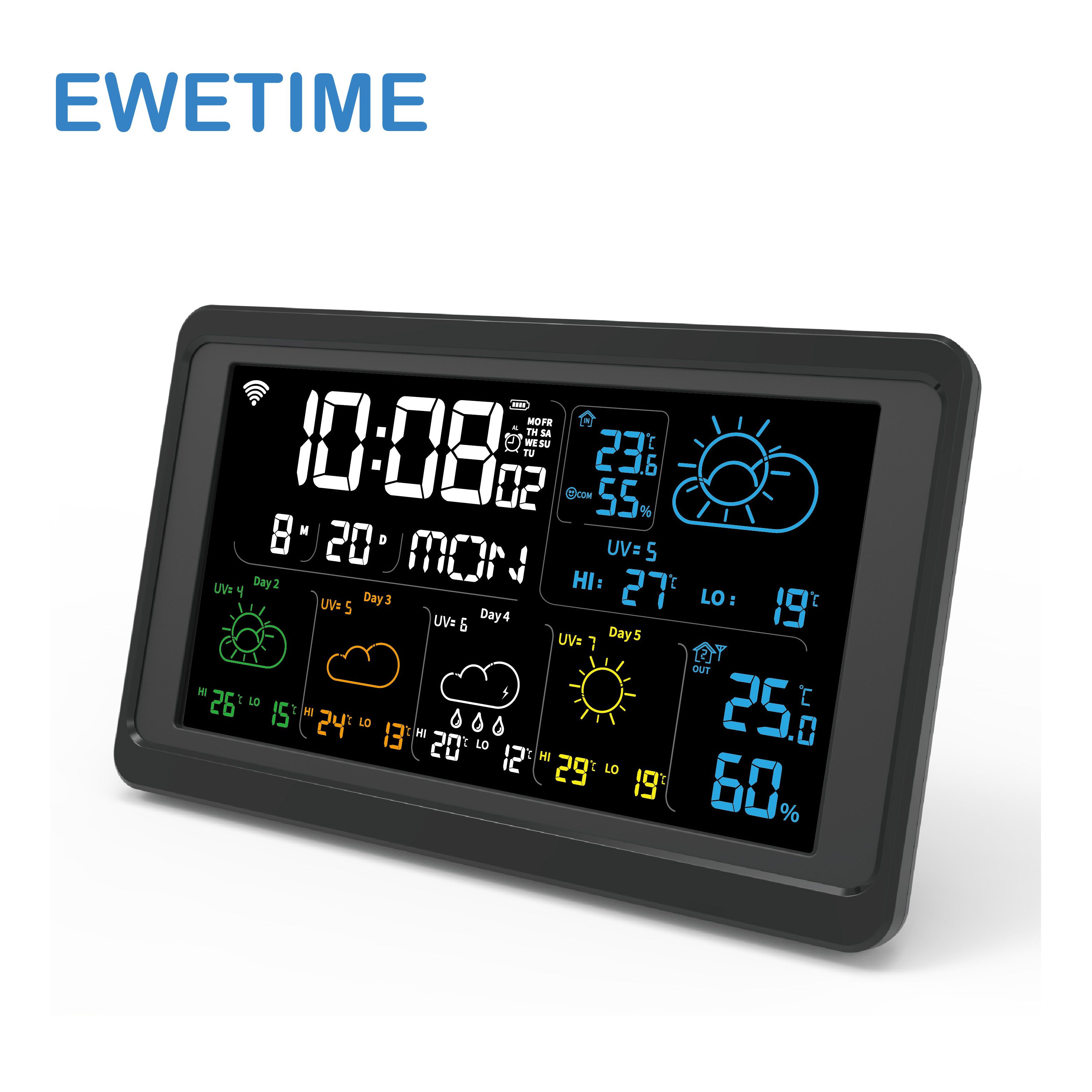 EWETIME weather station clock with Tuya APP five-day weather station wifi indoor outdoor temperature and humidity