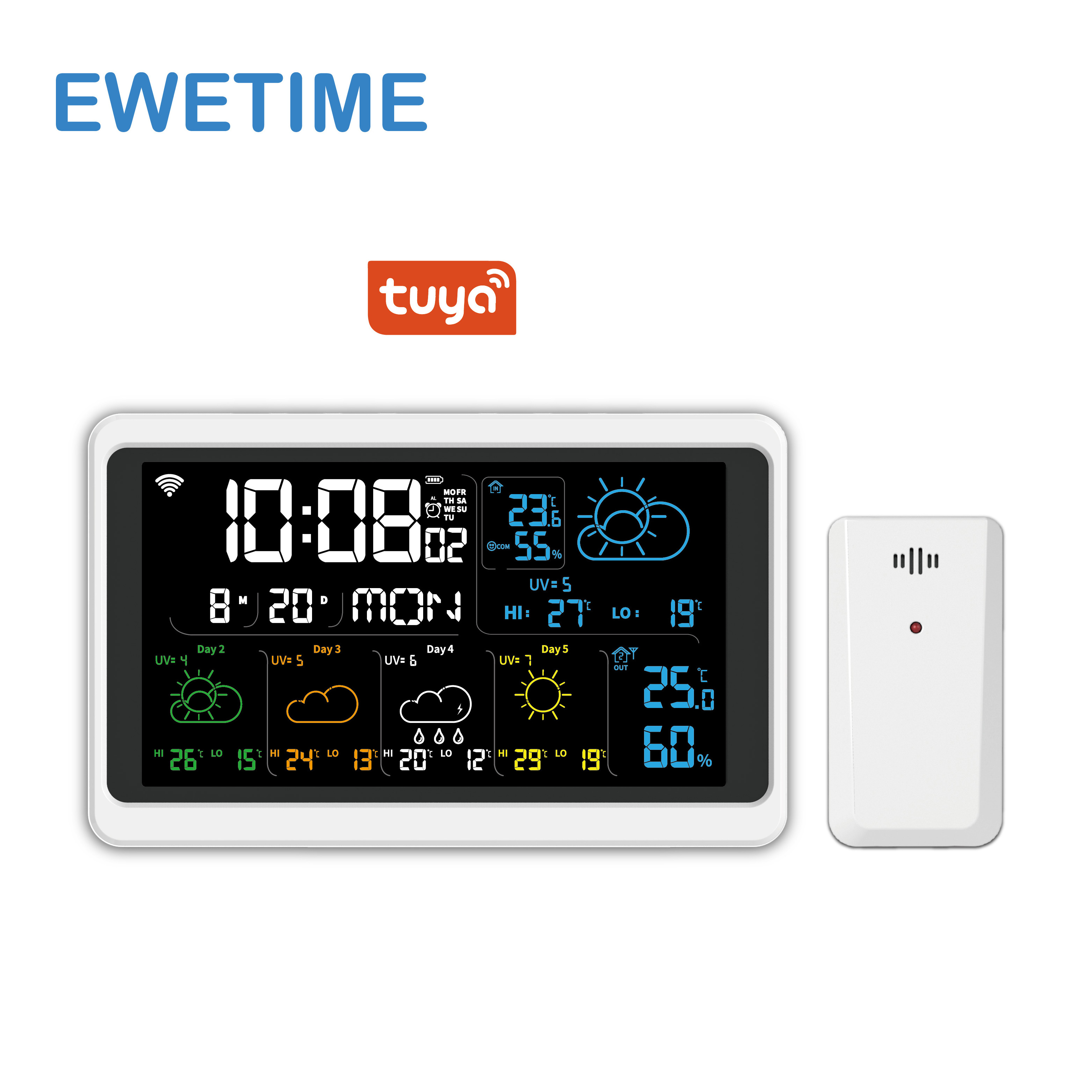 EWETIME weather station clock with Tuya APP five-day weather station wifi indoor outdoor temperature and humidity